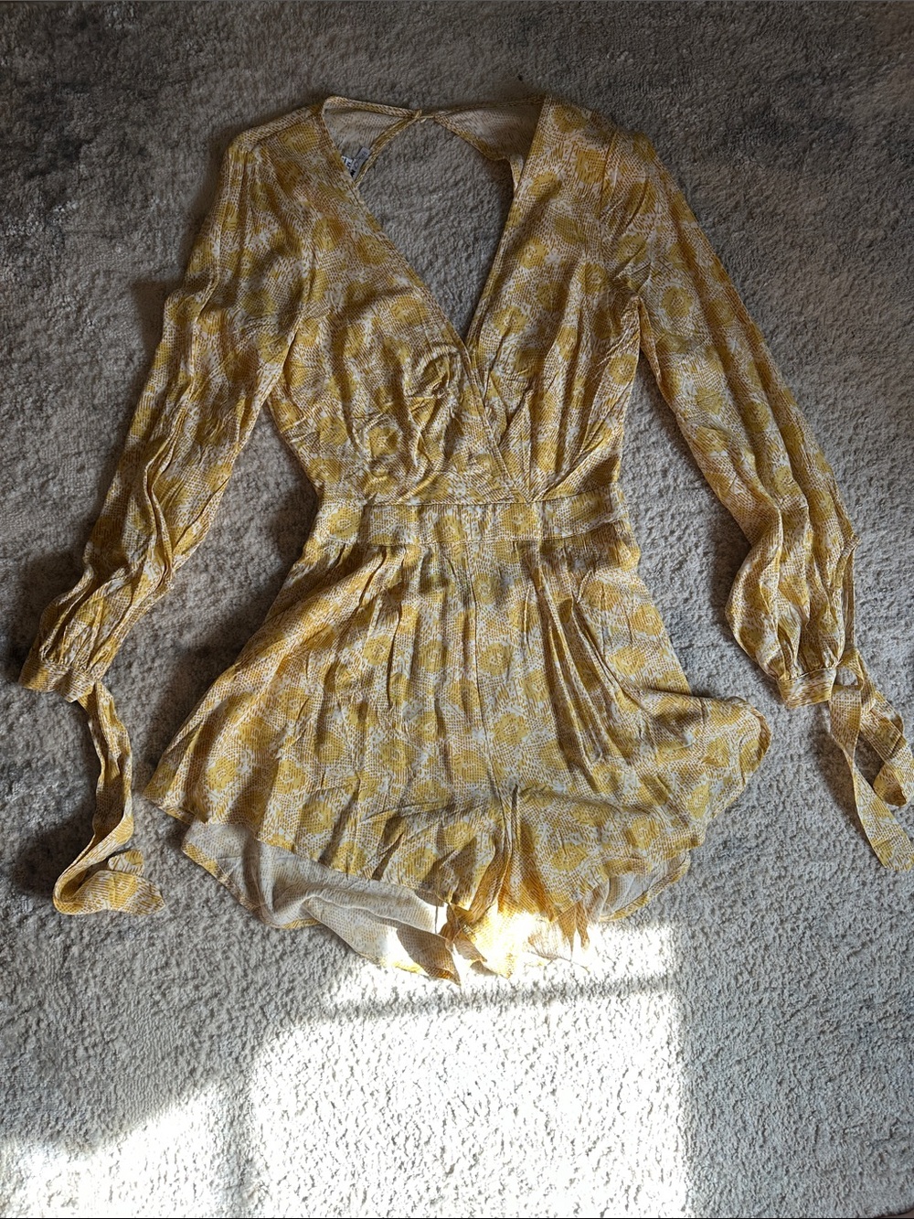 Fashion Nova Yellow Backless Floral Romper Wither Zipper
